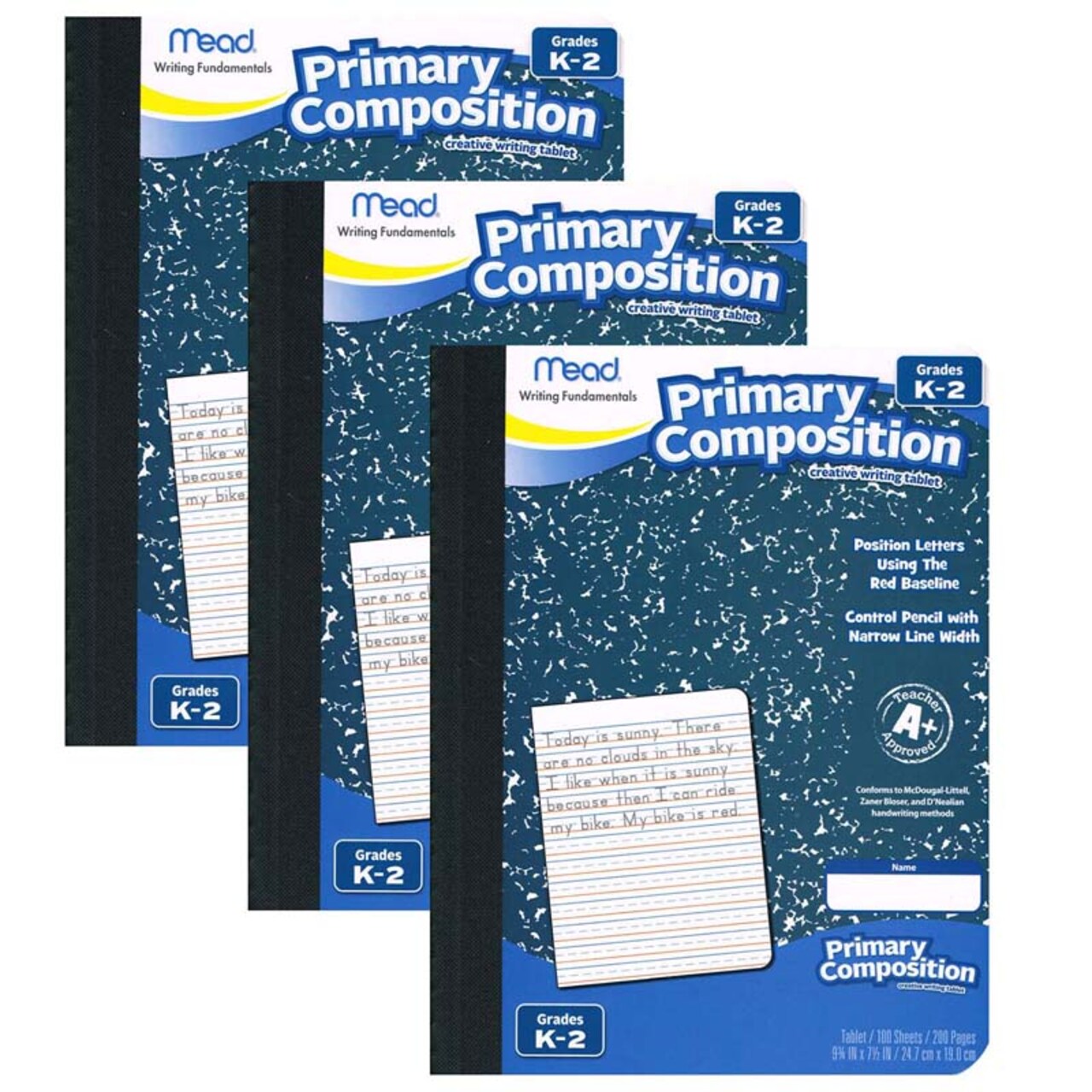 Primary Composition Book, Full Page Ruled, 100 Sheets Per Book, Pack Of 3